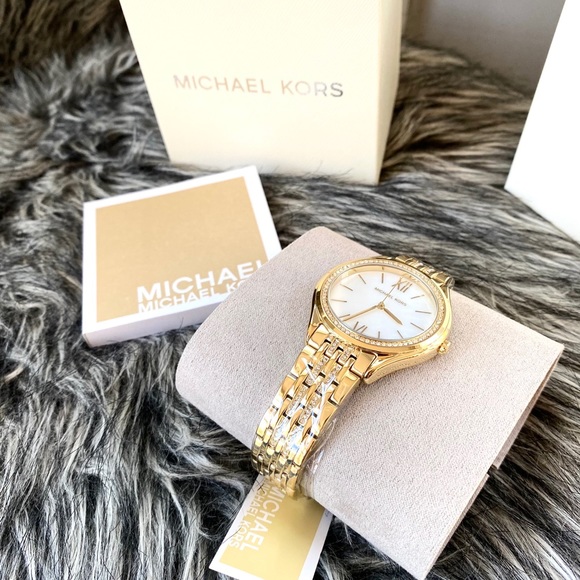 Michael Kors Accessories - NWT authentic MK gold tone stone rim watch